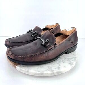Designer Sebago Men 9.5M Sussex Link DIstressed Brown Leather Bit Loafers Italy